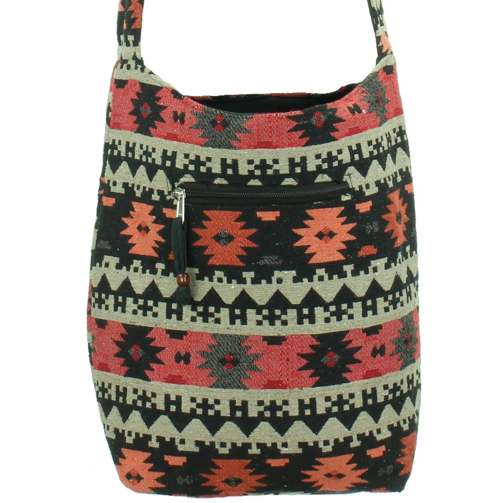 Cotton Canvas Sling Shoulder Bag - Red Black