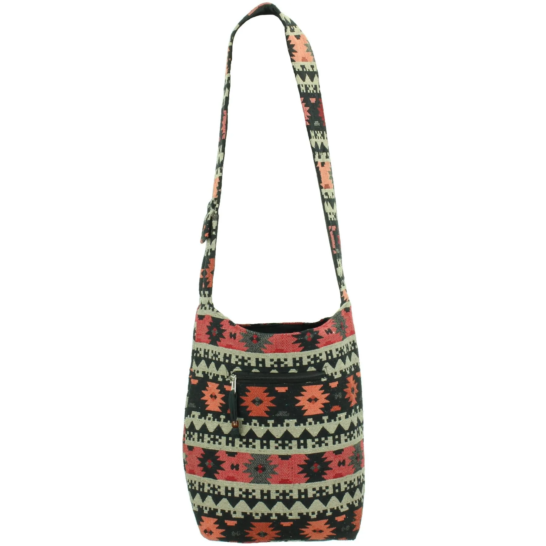 Cotton Canvas Sling Shoulder Bag - Red Black
