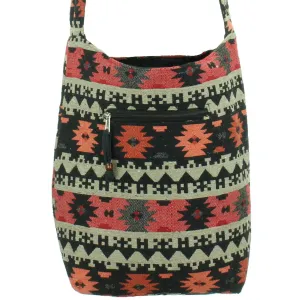 Cotton Canvas Sling Shoulder Bag - Red Black