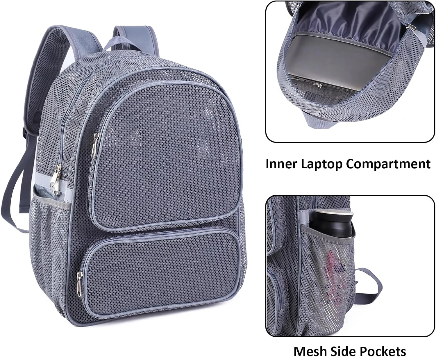COVAX Mesh Backpack for Adults, Mesh School Bookbag Girls Boys, Semi-transparent net Back Pack for Gym, Work, Sports, Travel (Grey)