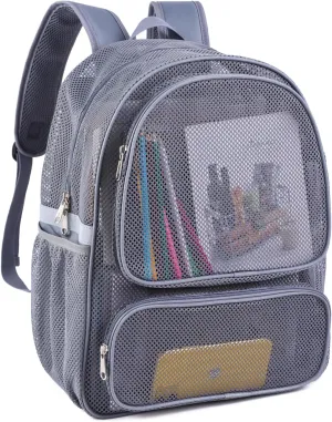 COVAX Mesh Backpack for Adults, Mesh School Bookbag Girls Boys, Semi-transparent net Back Pack for Gym, Work, Sports, Travel (Grey)