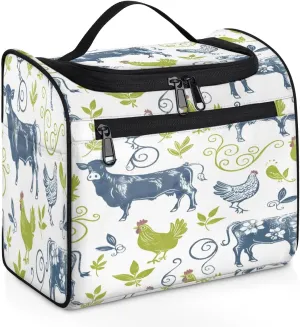 Cow Chicken Farm Animals Travel Toiletry Bag for Men and Women, Large Hanging Makeup Bag Organizer Toiletries Bag for Travel, Cosmetic Bag with Handle