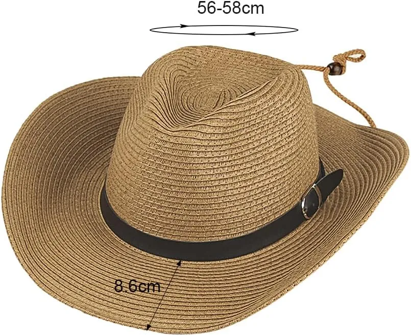 Cowboy Straw Sun Hat for Men UPF 50  Summer Beach UV Panama Fedora Cowgirl Western Shapeable Brim Outdoor Cap with Belt