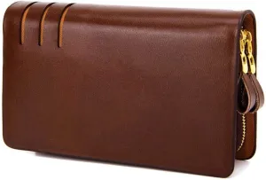 Cowhide Men's Clutch, Long Wallet Zipper Design Large Capacity Business Men’s Bag Organiser Wrist Straps