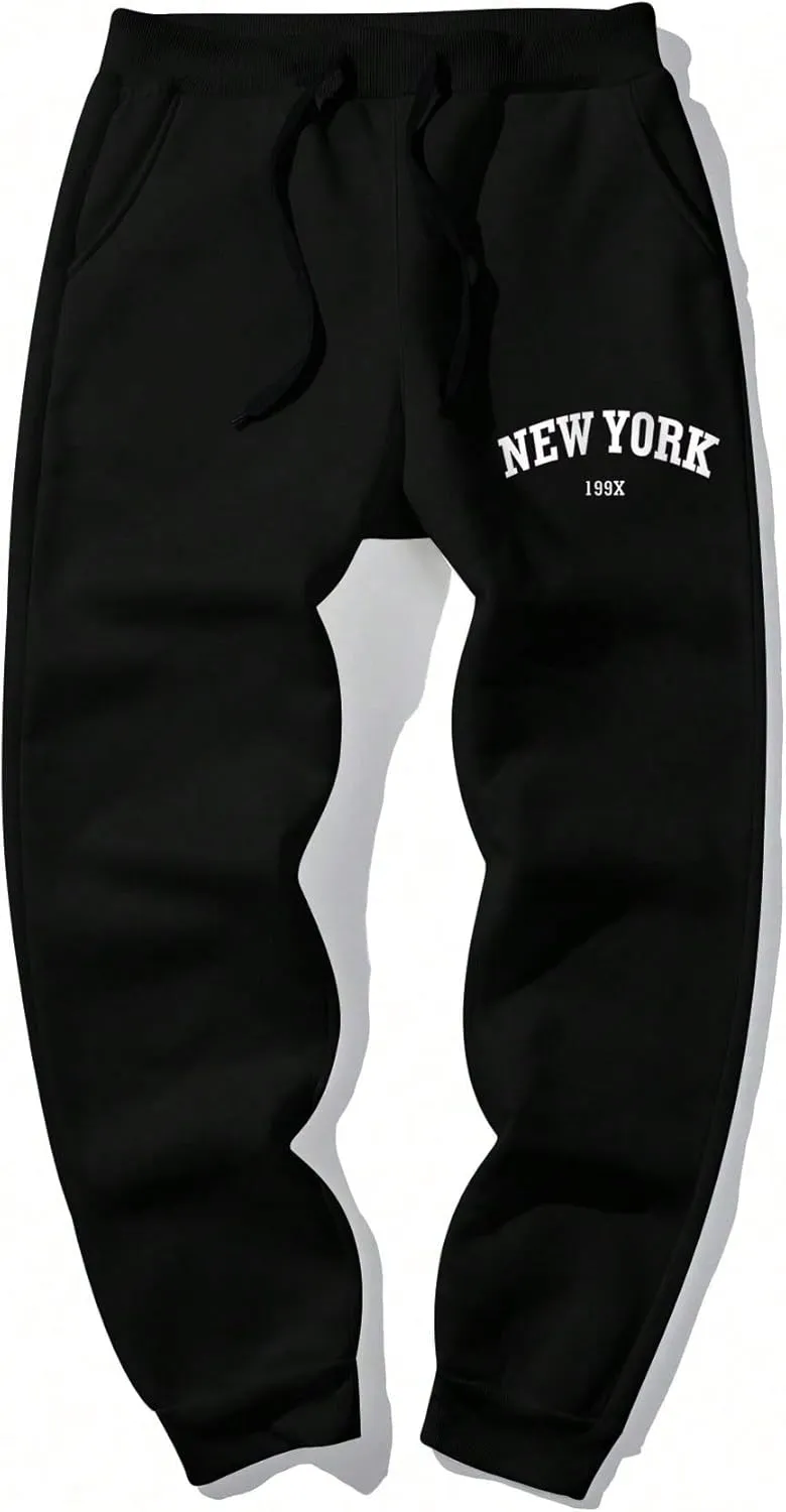 COZYEASE Men's Plaid Letter Print Sweatpants Drawstring Waist Tie Front Jogger Pants with Pocket