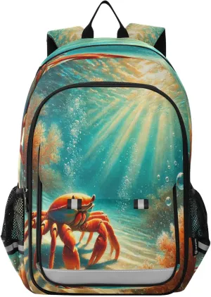 Crab Seabed Sunshine Backpack for Girls Boys School Carry-On Weekender Bag Middle Bookbag for Travel Students Teens Kids