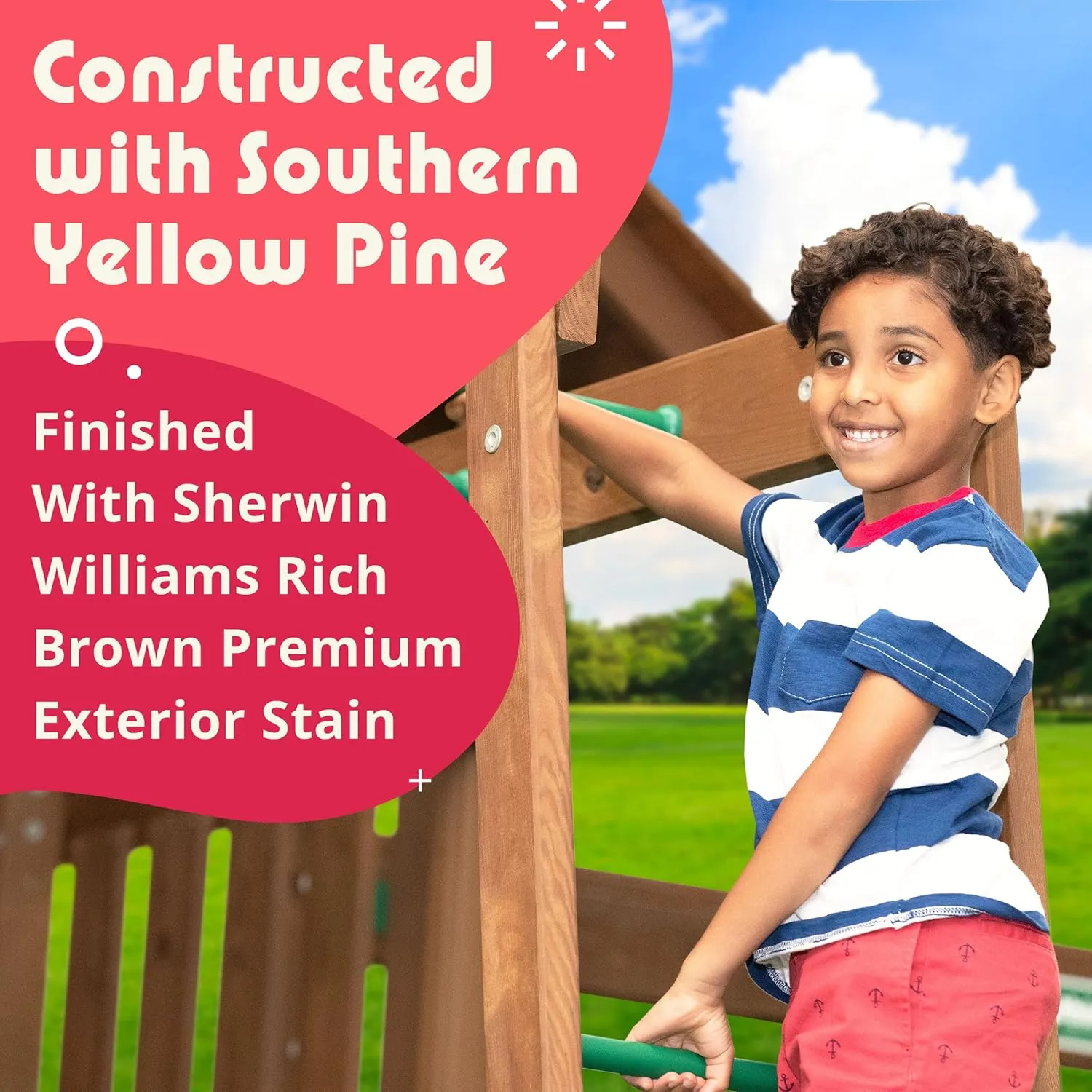 Creative Playthings Northbridge Pack 3 Wooden Swing Set (Made in The USA), Includes Climbing Wall for Kids, Playground Swings and Slide and Tire Swing, 22 x 12 x 11 ft
