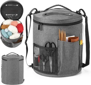 Crochet Bag-Knitting Yarn Storage Organizer - Yarn Bag and Crochet Tote, Yarn Holder for Crocheting, Crochet Accessories, Suppliers, Needles with Zipper Closure-Ideal Gift, Grey