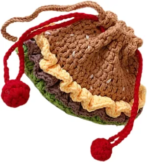 Crochet Hamburger Shoulder Bag Headphones Storage Drawstring Bag Small