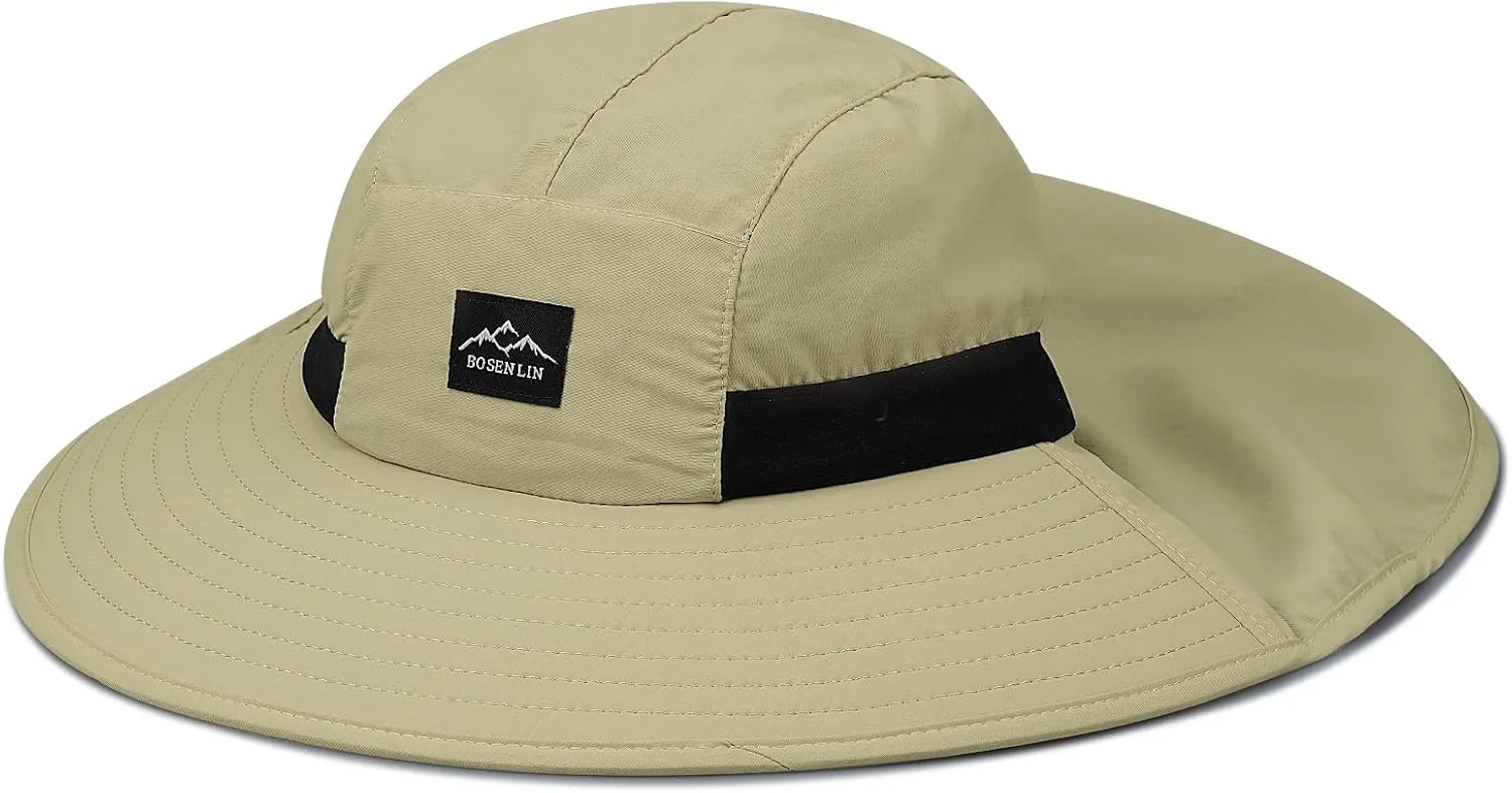 Croogo Wide Brim Sun Hat with Neck Flap Mesh UV Protection Quick Dry Fishing Hats Waterproof Summer Hiking Hat for Men Women