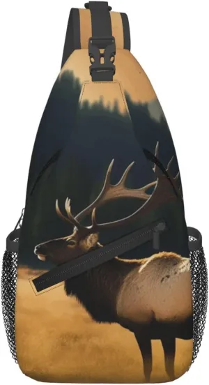 Cross Chest Bag Diagonally Sling Backpack Crossbody Shoulder Bag Elk in the meadow Sling Bag Travel Hiking Daypack