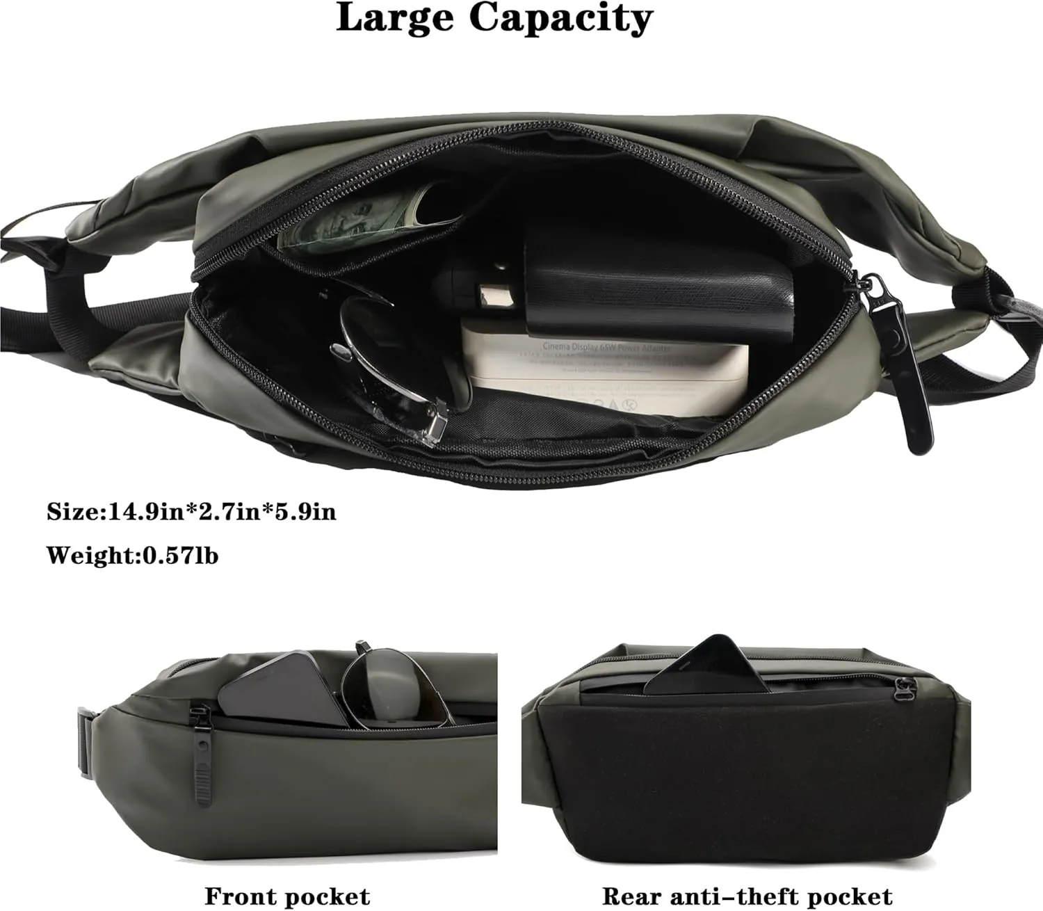 Crossbody Bag for Men and Women,Sling Bags,Adjustable Waist Belt,Durable,Water Resistant Fanny Pack Chest Bag for Travel Daypack Outdoor Running(Green)