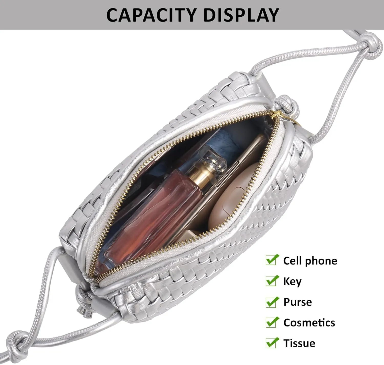 Crossbody Bag For Women Hand Woven Vegan Leather Zip Small Crossbody Bags Shoulder Bag Sling Cross Body Phone Purse