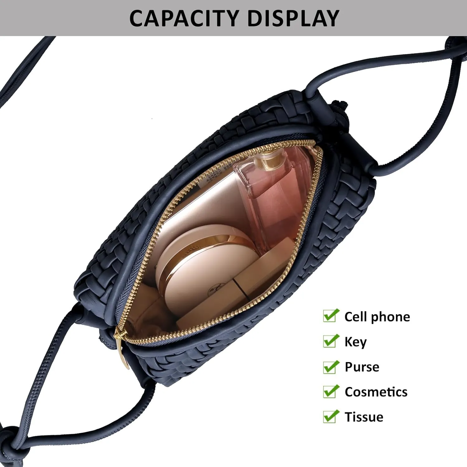 Crossbody Bag For Women Hand Woven Vegan Leather Zip Small Crossbody Bags Shoulder Bag Sling Cross Body Phone Purse