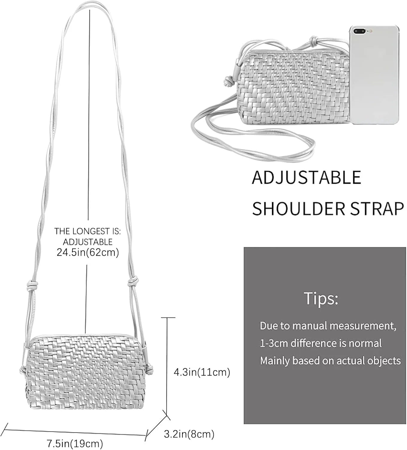 Crossbody Bag For Women Hand Woven Vegan Leather Zip Small Crossbody Bags Shoulder Bag Sling Cross Body Phone Purse
