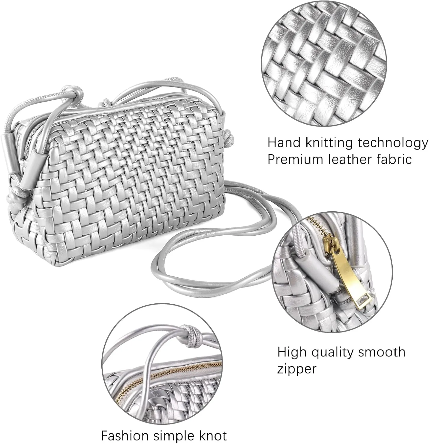 Crossbody Bag For Women Hand Woven Vegan Leather Zip Small Crossbody Bags Shoulder Bag Sling Cross Body Phone Purse