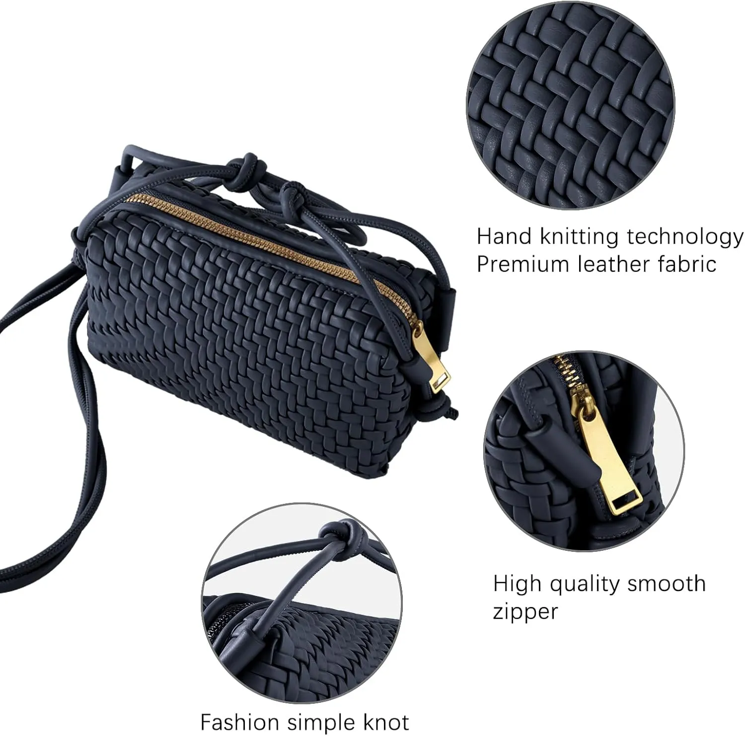 Crossbody Bag For Women Hand Woven Vegan Leather Zip Small Crossbody Bags Shoulder Bag Sling Cross Body Phone Purse