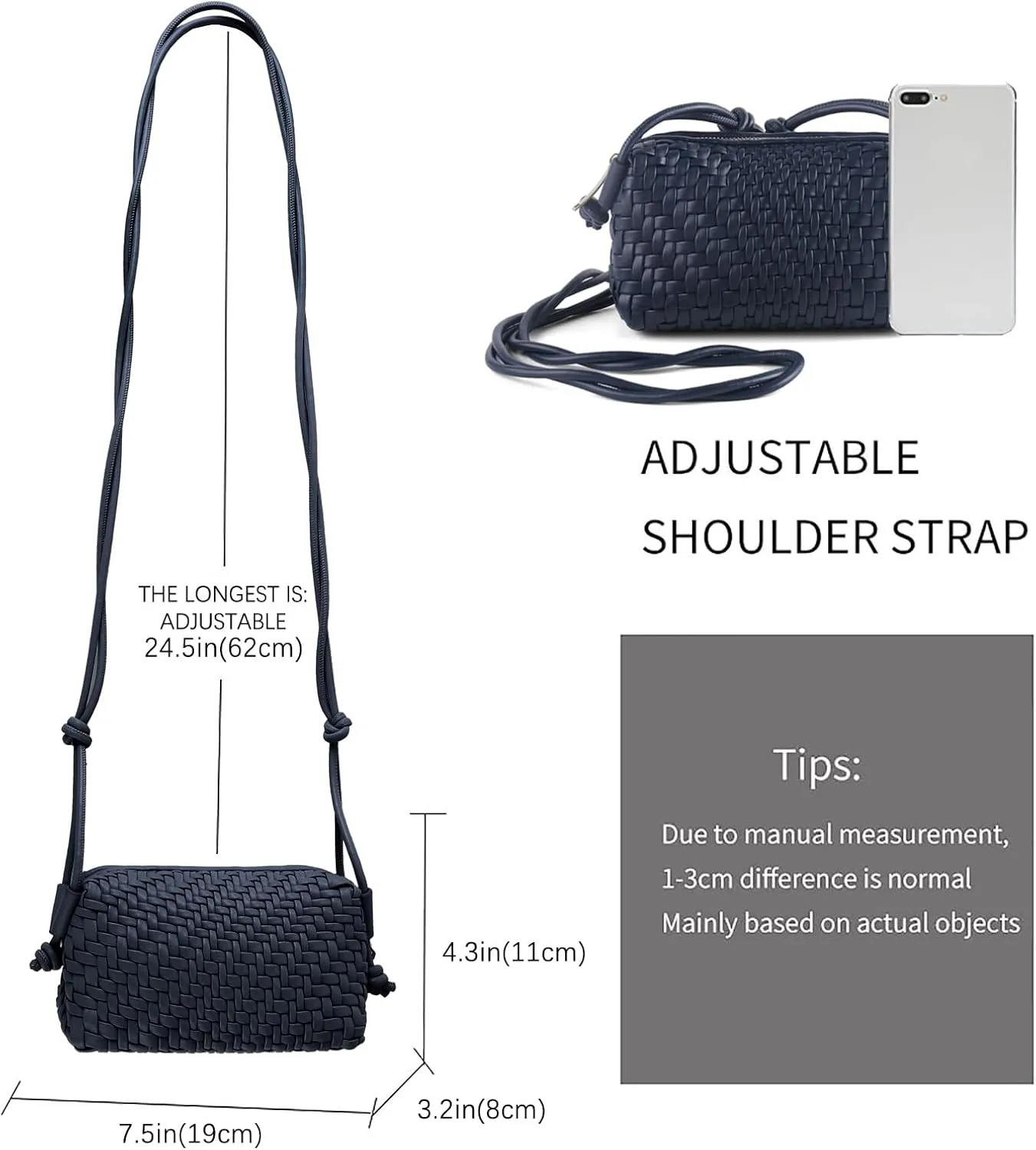Crossbody Bag For Women Hand Woven Vegan Leather Zip Small Crossbody Bags Shoulder Bag Sling Cross Body Phone Purse