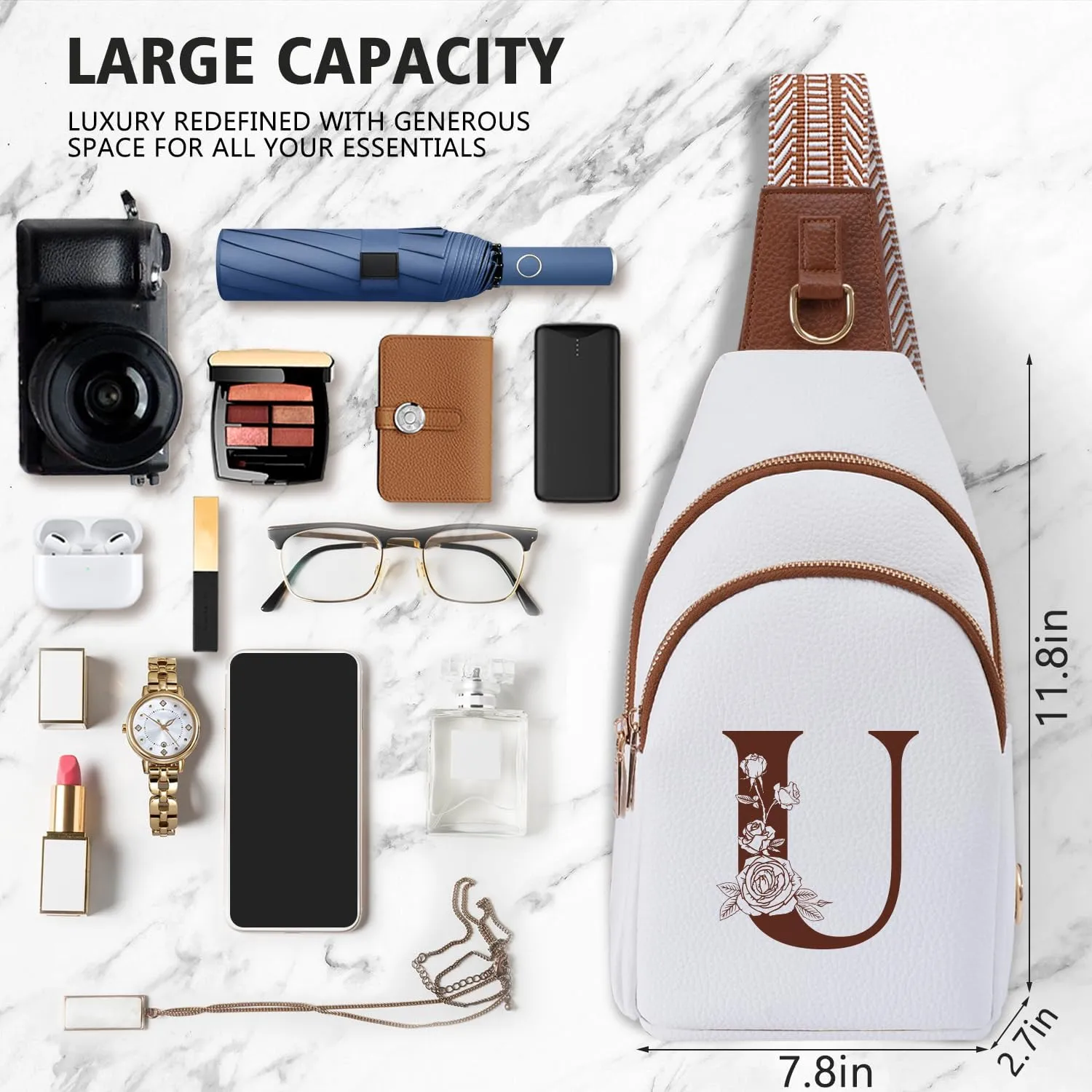 Crossbody Bag for Women Leather Sling Bags with Initial Letter Fanny Pack Chest Bag for Travel, Gift for Mom Wife