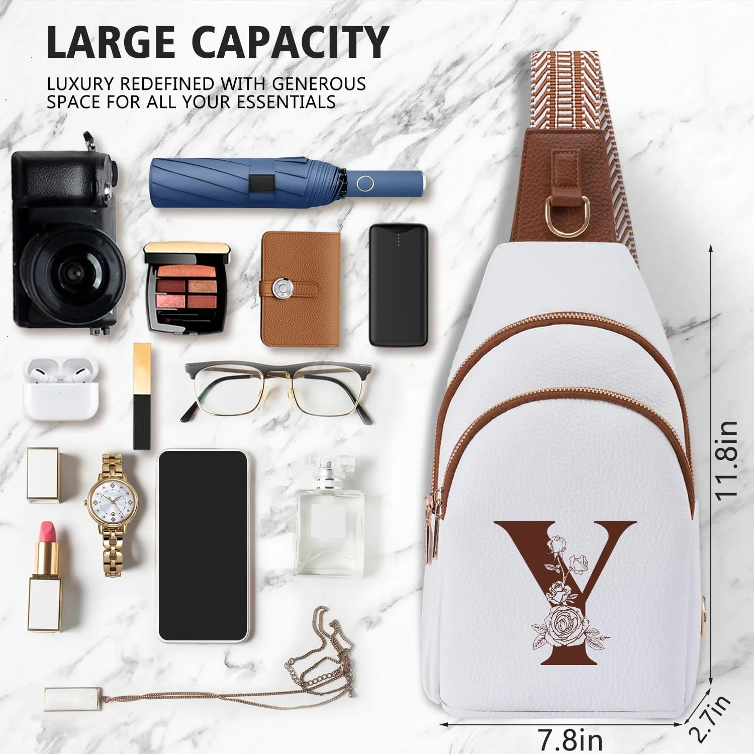 Crossbody Bag for Women Leather Sling Bags with Initial Letter Fanny Pack Chest Bag for Travel, Gift for Mom Wife