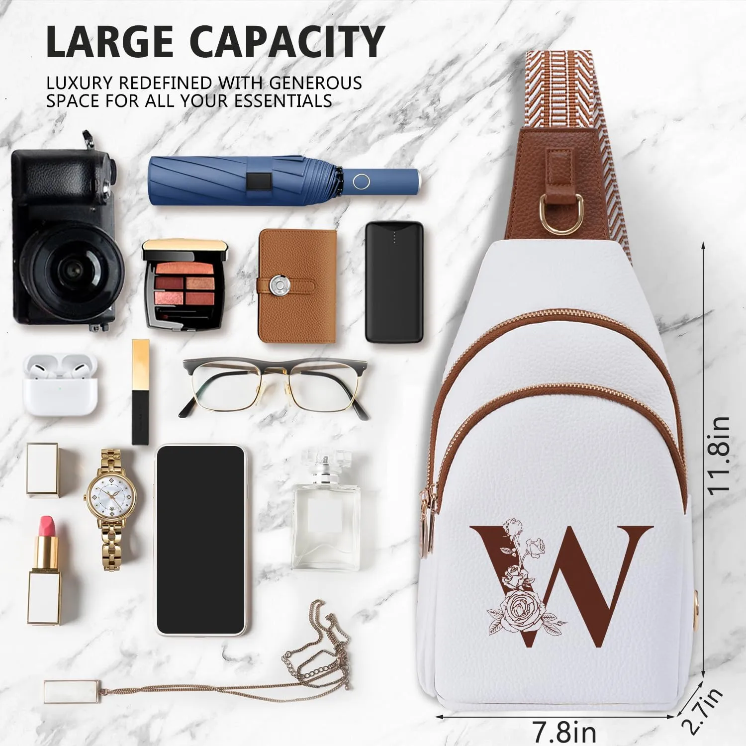 Crossbody Bag for Women Leather Sling Bags with Initial Letter Fanny Pack Chest Bag for Travel, Gift for Mom Wife