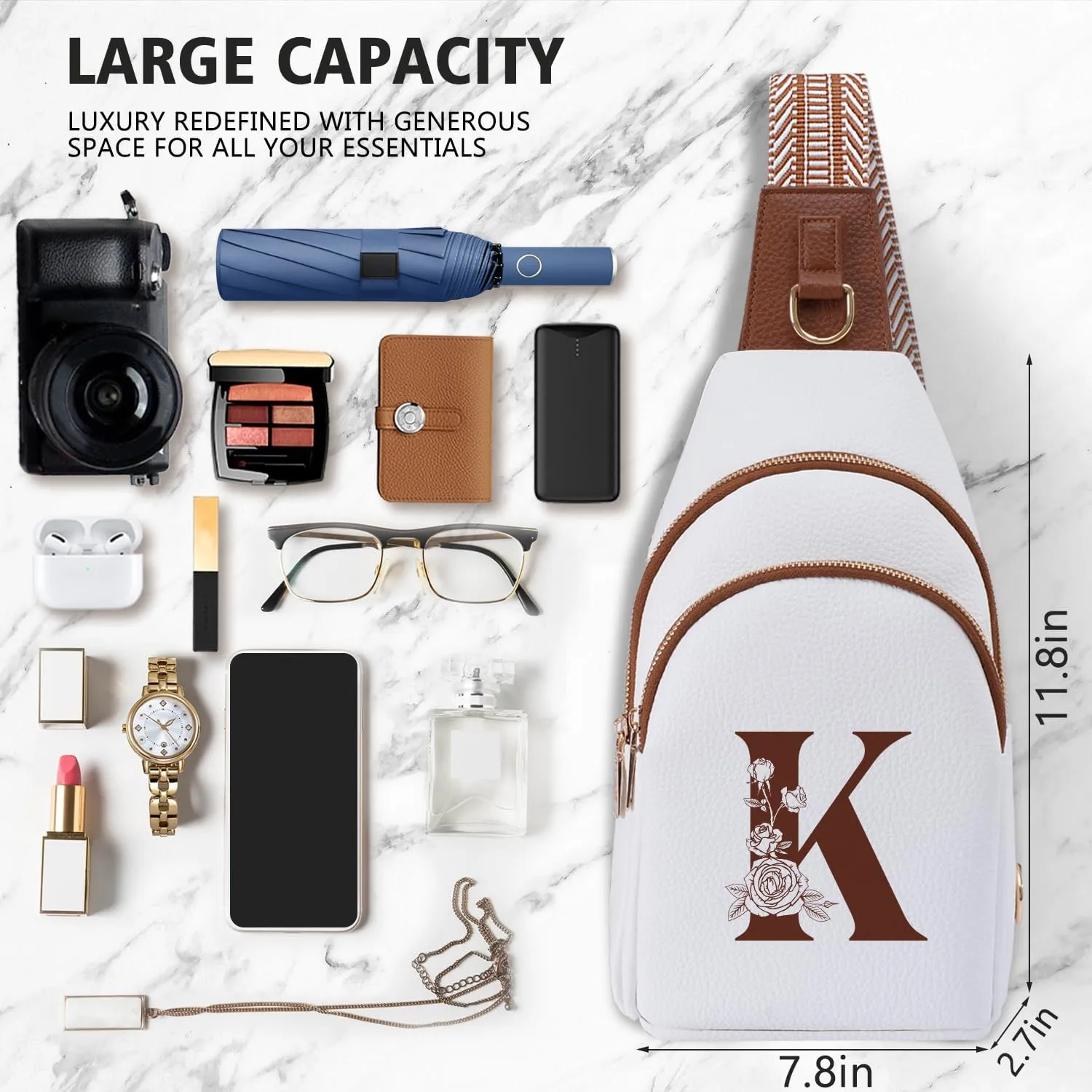 Crossbody Bag for Women Leather Sling Bags with Initial Letter Fanny Pack Chest Bag for Travel, Gift for Mom Wife