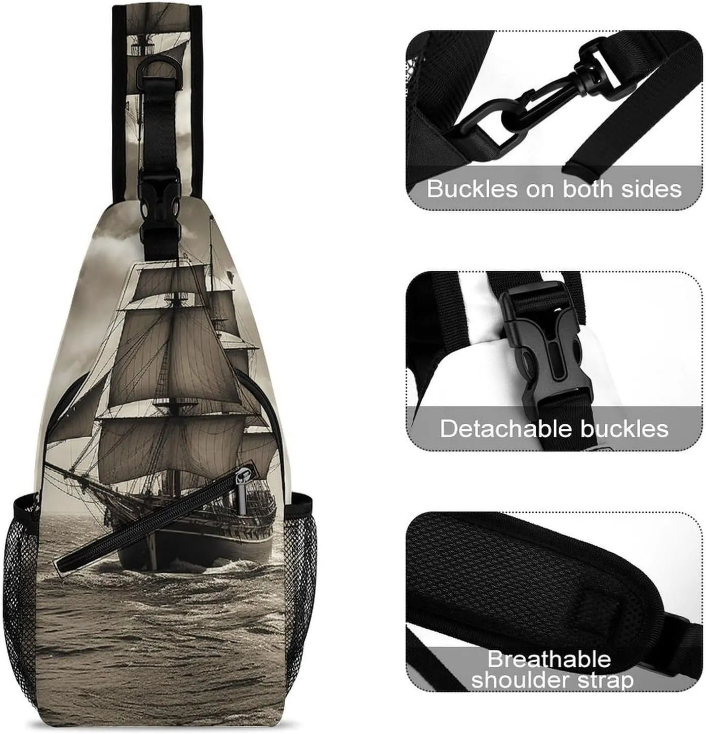 Crossbody Bag for Women Men Chest Bag Pirate Skull Sling Bag Crossbody Shoulder Bag Sling Backpack