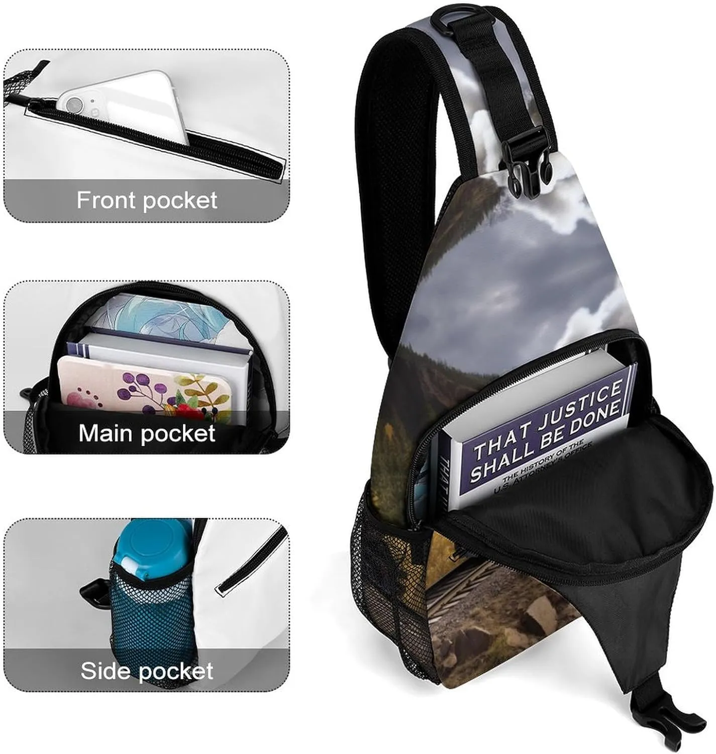Crossbody Bag for Women Men Chest Bag Teal And Gold Marble Sling Bag Crossbody Shoulder Bag Sling Backpack