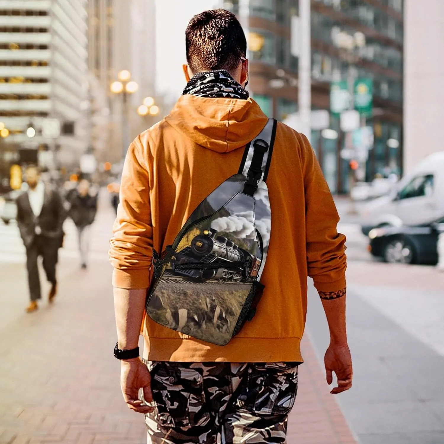 Crossbody Bag for Women Men Chest Bag Teal And Gold Marble Sling Bag Crossbody Shoulder Bag Sling Backpack