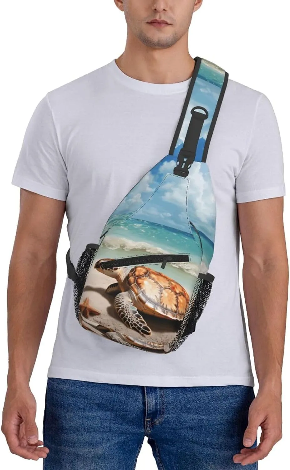 Crossbody Bag for Women Men Sea Turtle Starfish1_74804517 Chest Bag Crossbody Sling Bag Adjustable Shoulder Bag