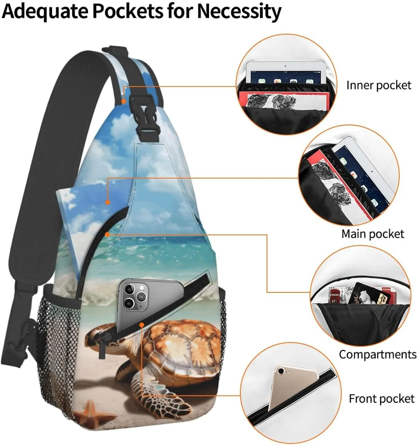Crossbody Bag for Women Men Sea Turtle Starfish1_74804517 Chest Bag Crossbody Sling Bag Adjustable Shoulder Bag