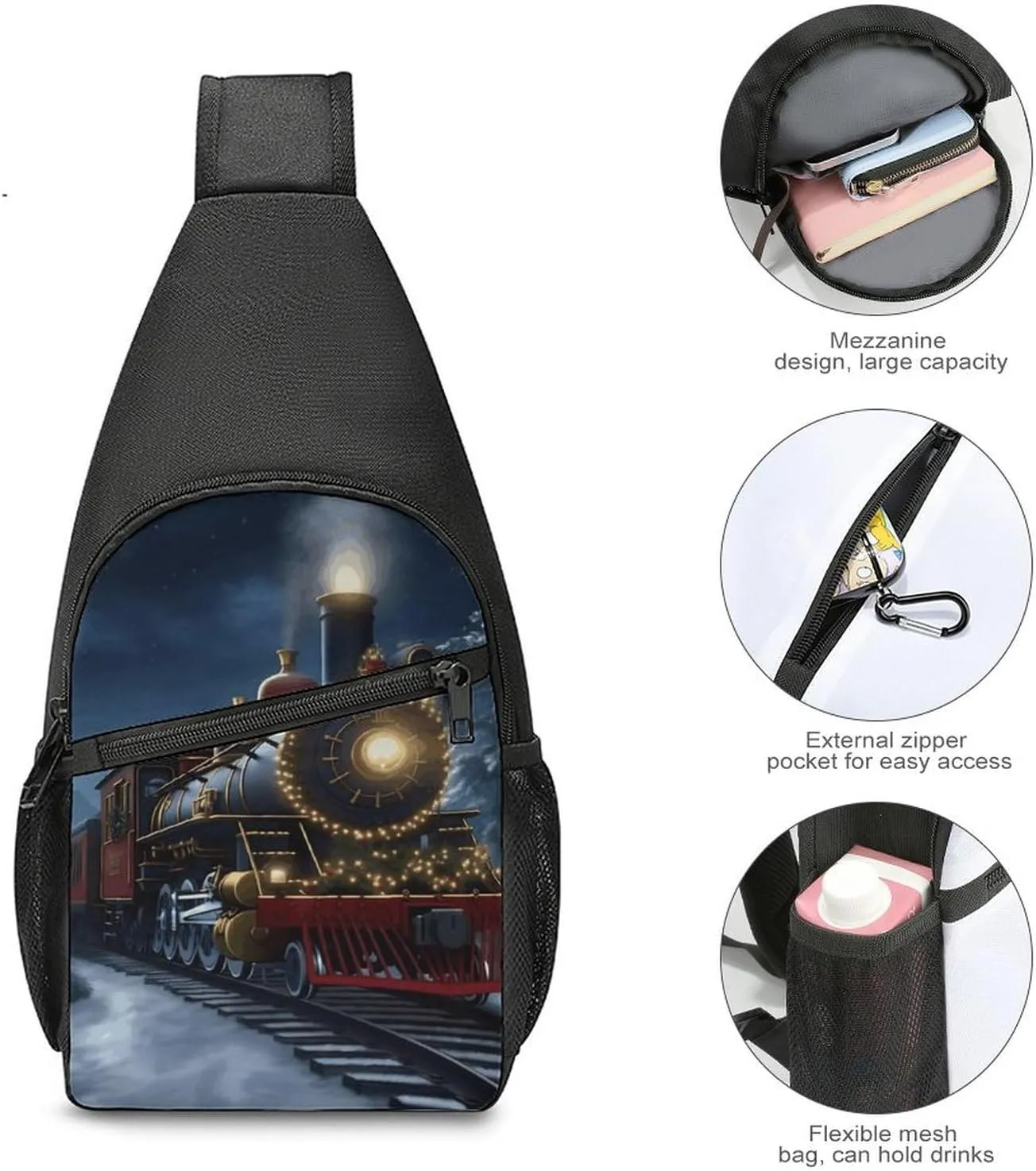 Crossbody Bag for Women Men Sling Bag Christmas Santa Claus Chest Bag Crossbody Adjustable Shoulder Bag