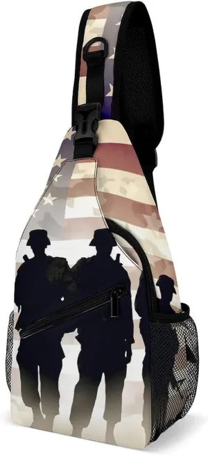 Crossbody Bag Travel Sling Bag for Men Small Sling Backpack Armed Forces Day American Chest Bag Shoulder Bag for Outdoor