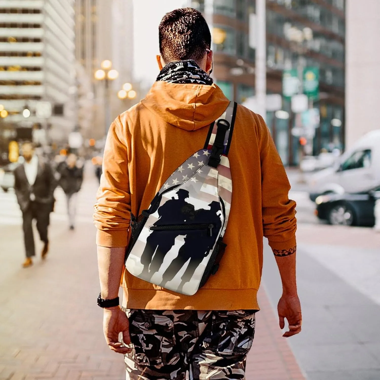 Crossbody Bag Travel Sling Bag for Men Small Sling Backpack Armed Forces Day American Chest Bag Shoulder Bag for Outdoor
