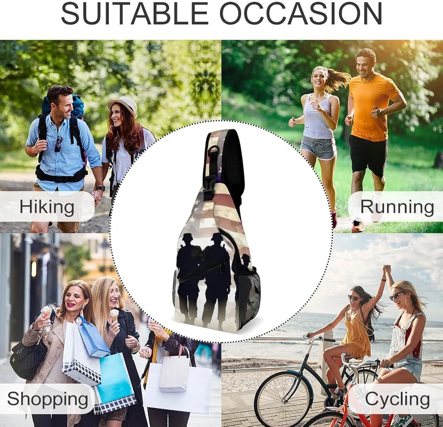 Crossbody Bag Travel Sling Bag for Men Small Sling Backpack Armed Forces Day American Chest Bag Shoulder Bag for Outdoor