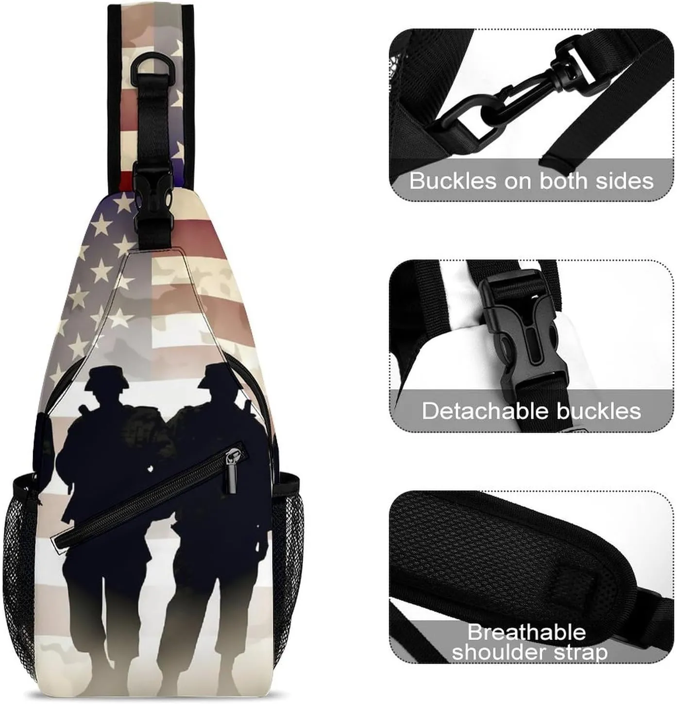 Crossbody Bag Travel Sling Bag for Men Small Sling Backpack Armed Forces Day American Chest Bag Shoulder Bag for Outdoor