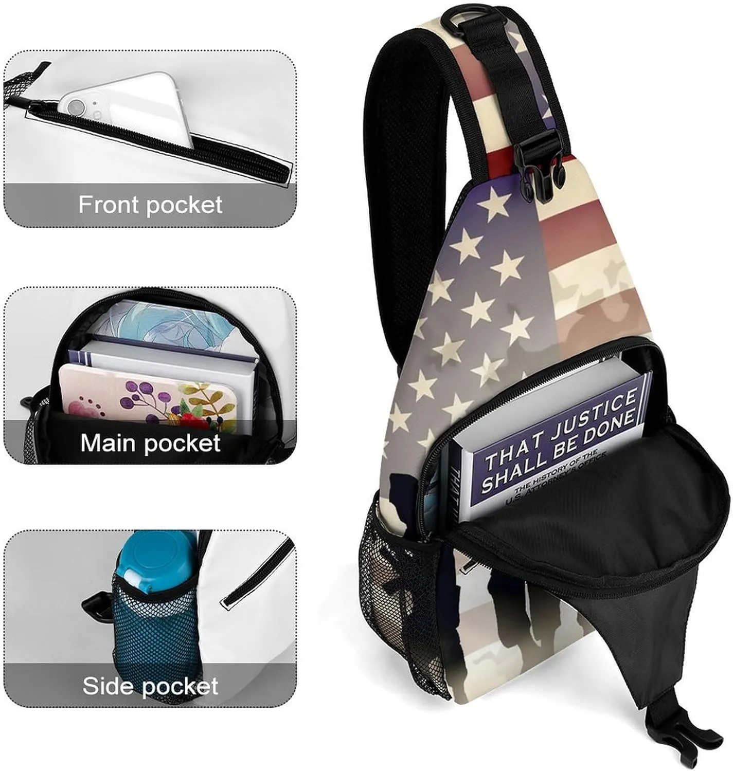 Crossbody Bag Travel Sling Bag for Men Small Sling Backpack Armed Forces Day American Chest Bag Shoulder Bag for Outdoor
