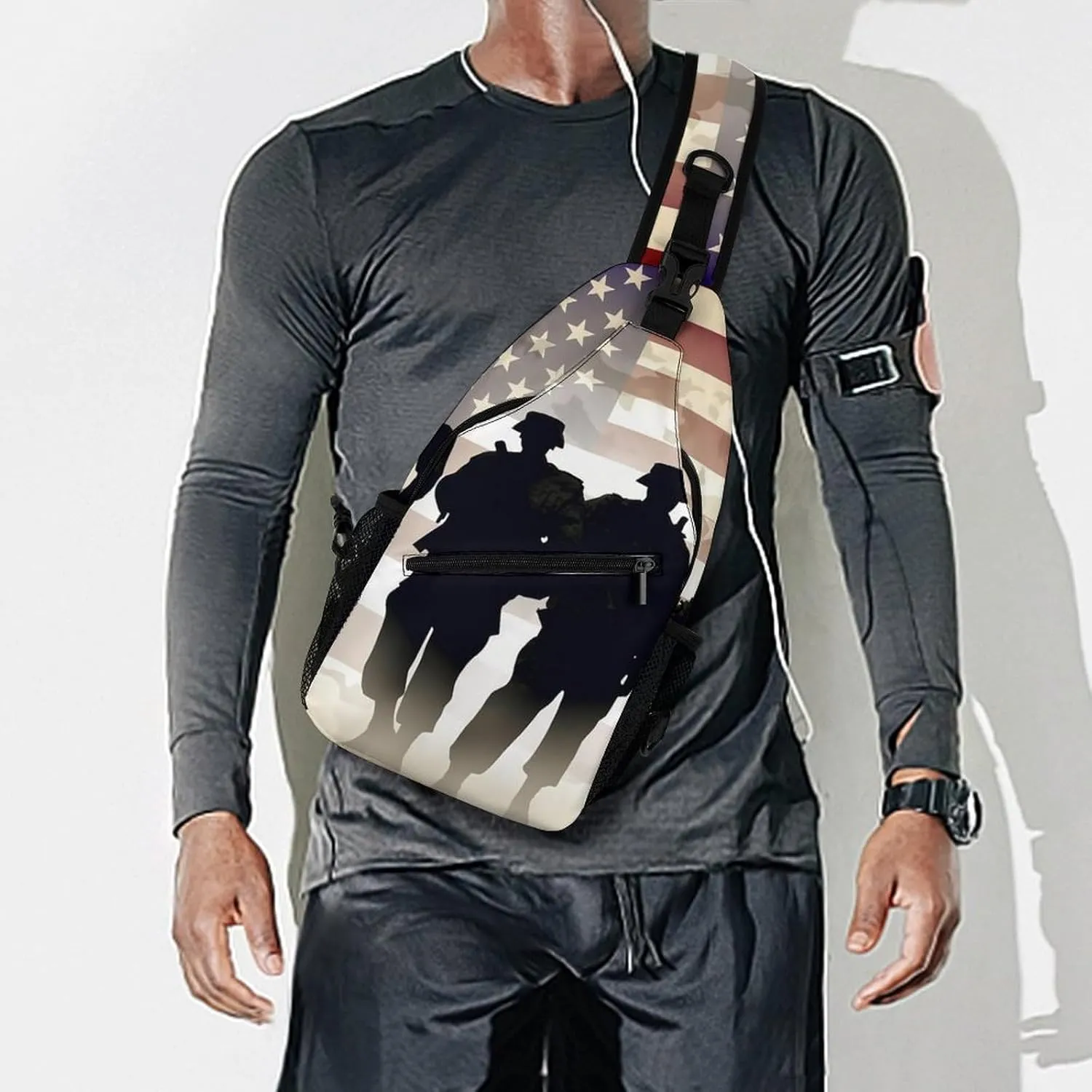 Crossbody Bag Travel Sling Bag for Men Small Sling Backpack Armed Forces Day American Chest Bag Shoulder Bag for Outdoor