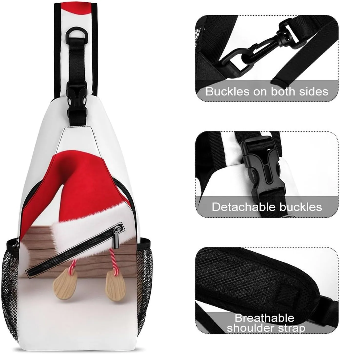 Crossbody Bag Travel Sling Bag for Men Small Sling Backpack Christmas Hat Chest Bag Shoulder Bag for Outdoor