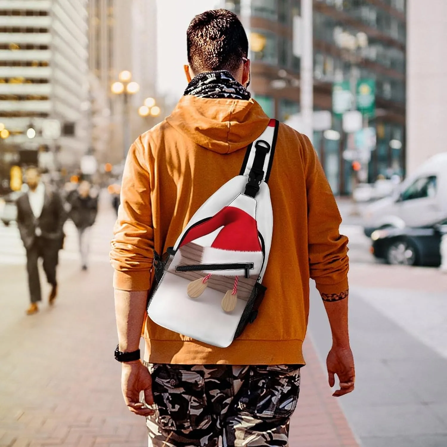 Crossbody Bag Travel Sling Bag for Men Small Sling Backpack Christmas Hat Chest Bag Shoulder Bag for Outdoor