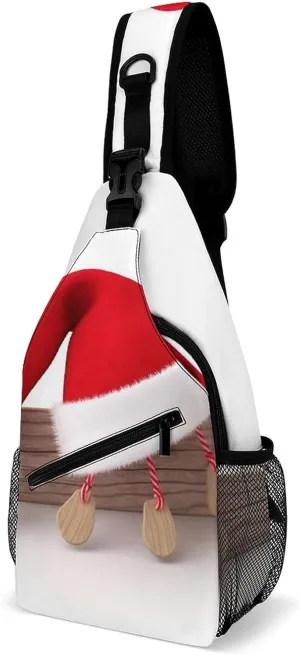 Crossbody Bag Travel Sling Bag for Men Small Sling Backpack Christmas Hat Chest Bag Shoulder Bag for Outdoor