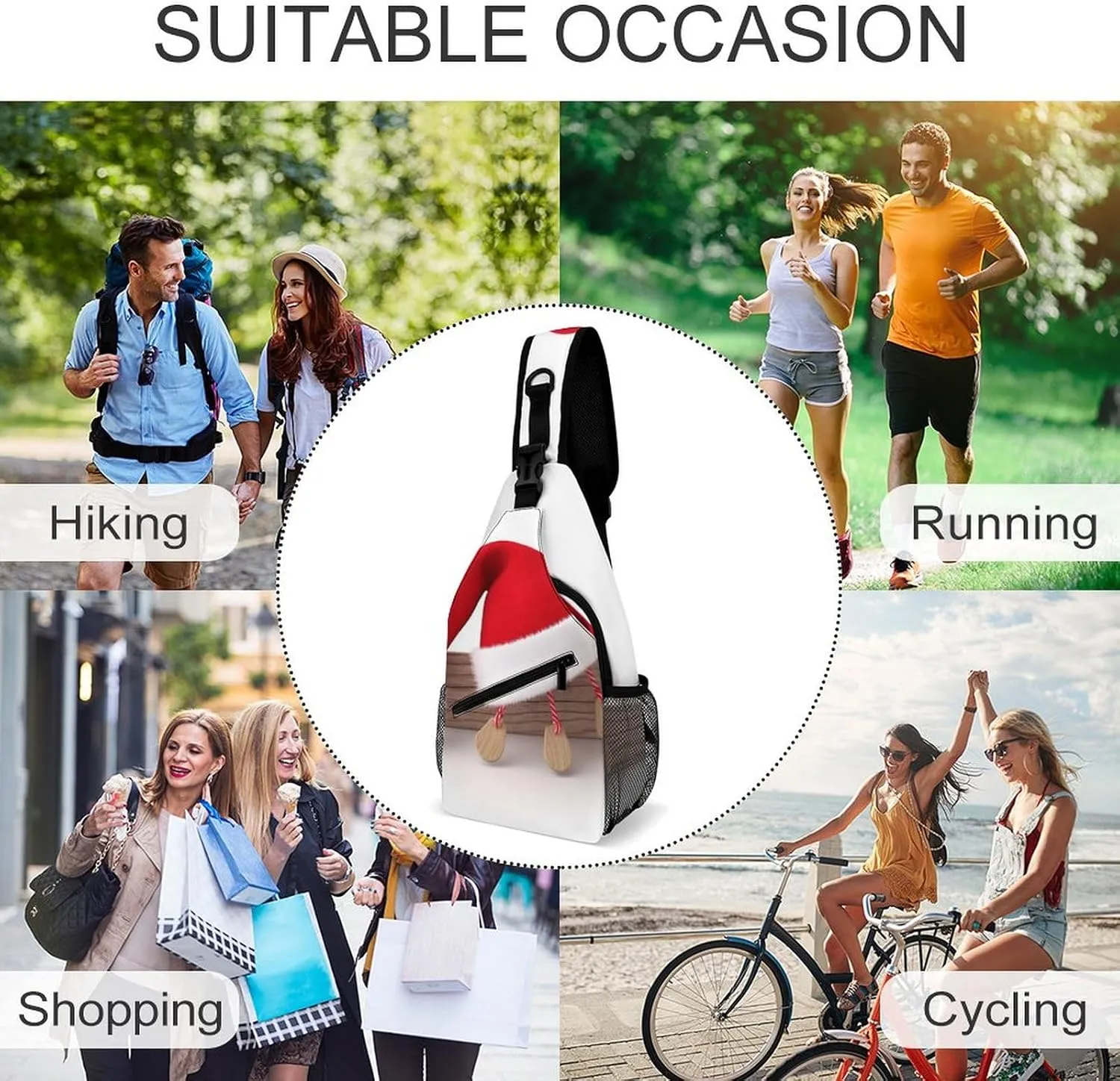 Crossbody Bag Travel Sling Bag for Men Small Sling Backpack Christmas Hat Chest Bag Shoulder Bag for Outdoor