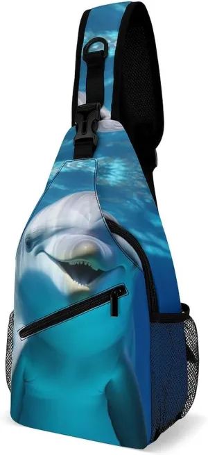 Crossbody Bag Travel Sling Bag for Men Small Sling Backpack Dolphin With Smile Chest Bag Shoulder Bag for Outdoor, 38x20cm