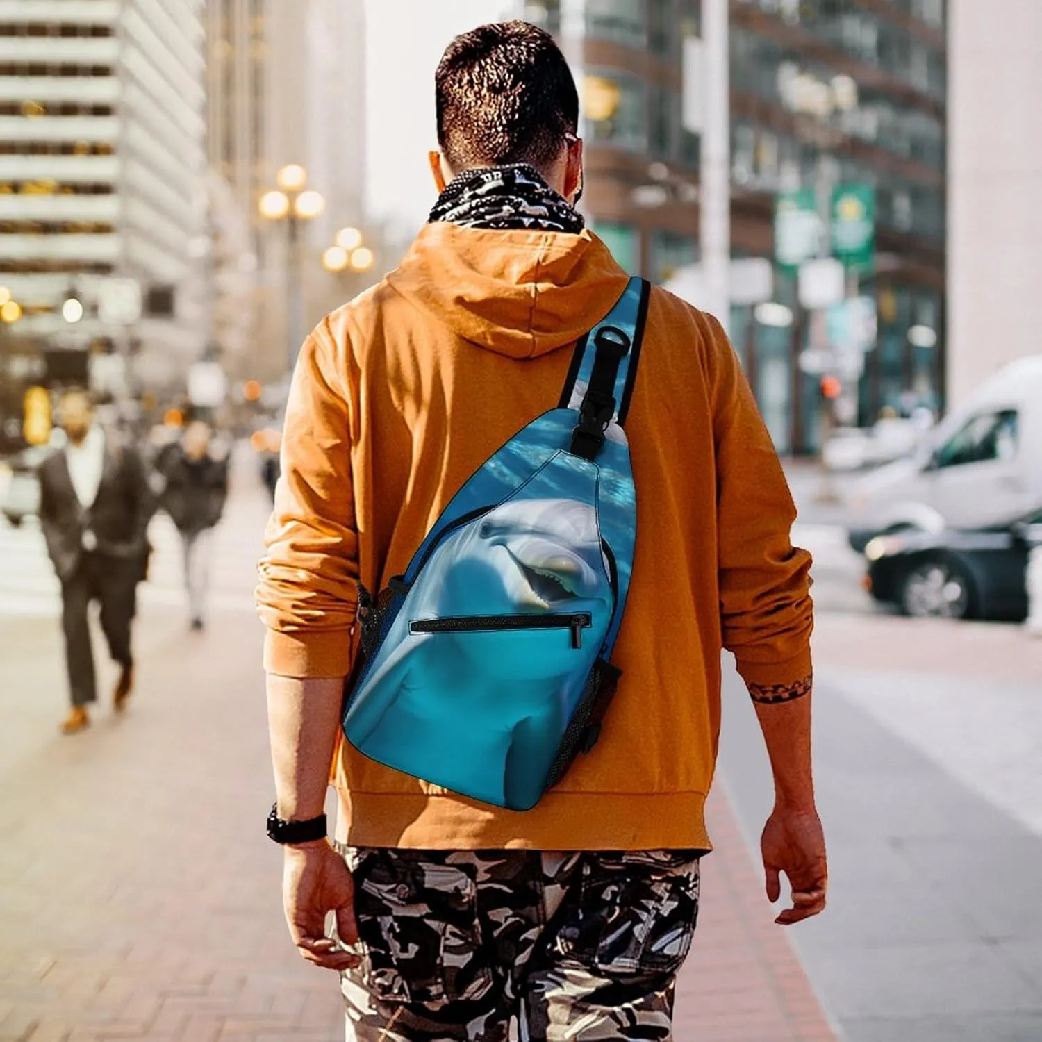 Crossbody Bag Travel Sling Bag for Men Small Sling Backpack Dolphin With Smile Chest Bag Shoulder Bag for Outdoor, 38x20cm