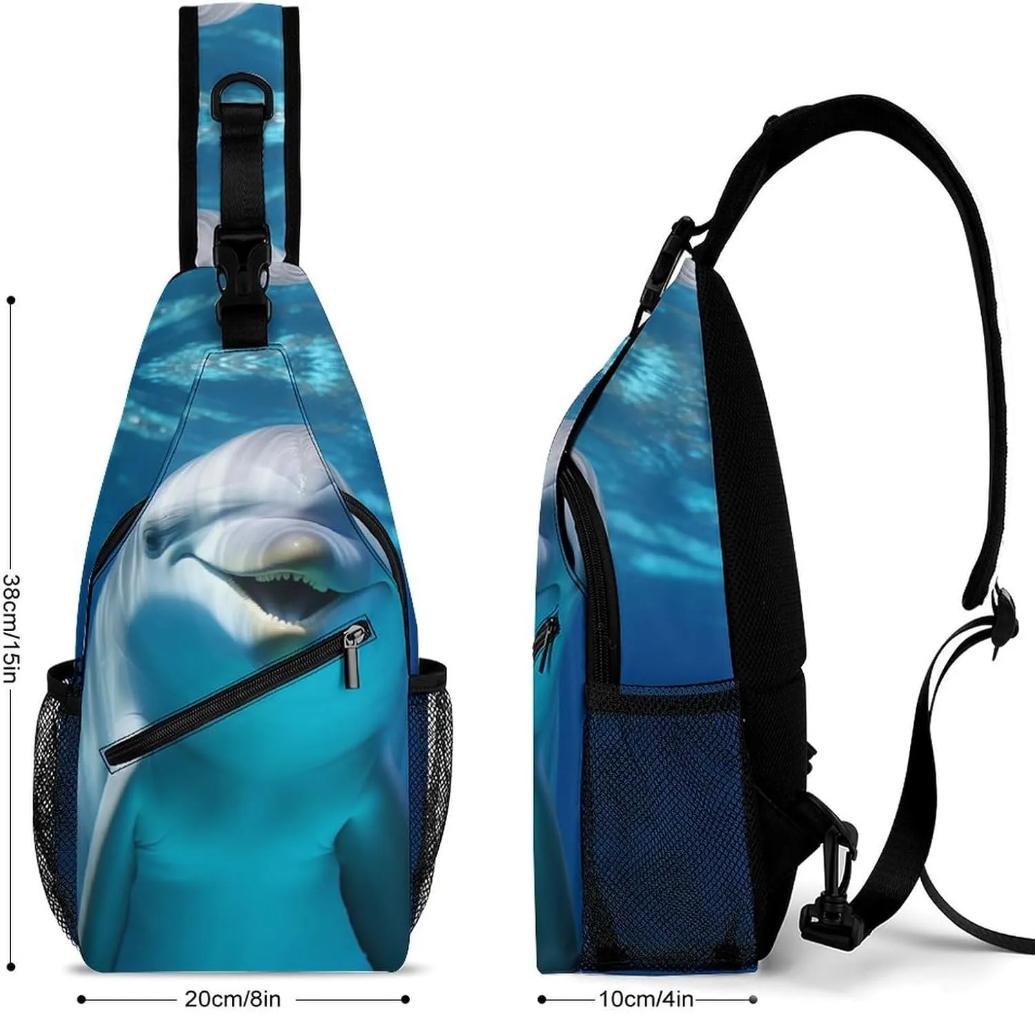 Crossbody Bag Travel Sling Bag for Men Small Sling Backpack Dolphin With Smile Chest Bag Shoulder Bag for Outdoor, 38x20cm