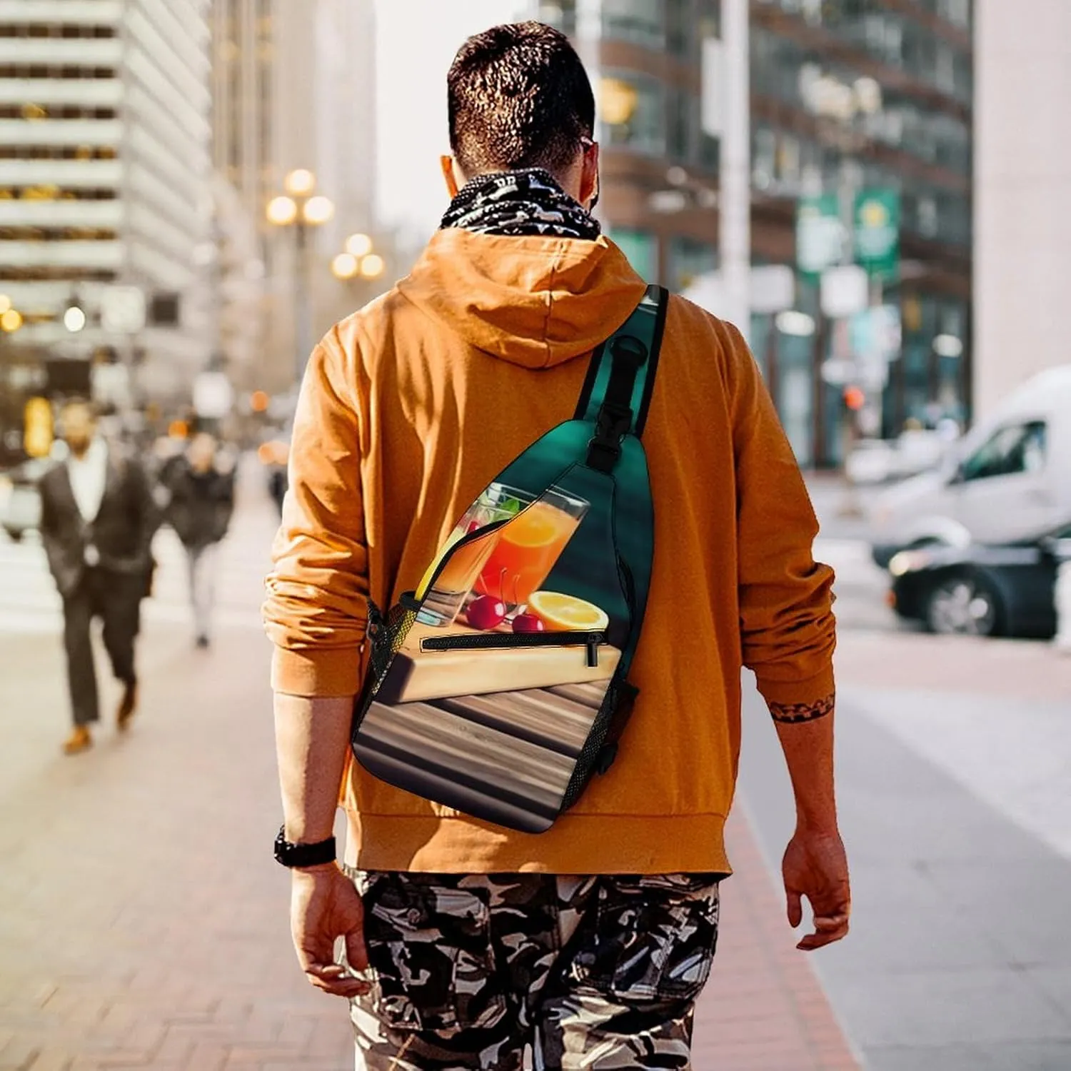 Crossbody Bag Travel Sling Bag for Men Small Sling Backpack Juice On The Wooden Board Chest Bag Shoulder Bag for Outdoor