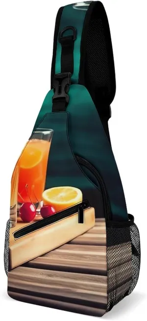 Crossbody Bag Travel Sling Bag for Men Small Sling Backpack Juice On The Wooden Board Chest Bag Shoulder Bag for Outdoor