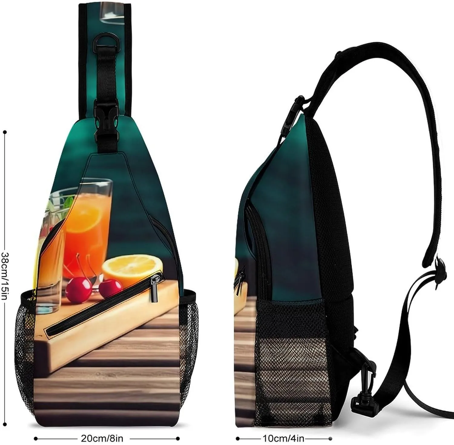 Crossbody Bag Travel Sling Bag for Men Small Sling Backpack Juice On The Wooden Board Chest Bag Shoulder Bag for Outdoor