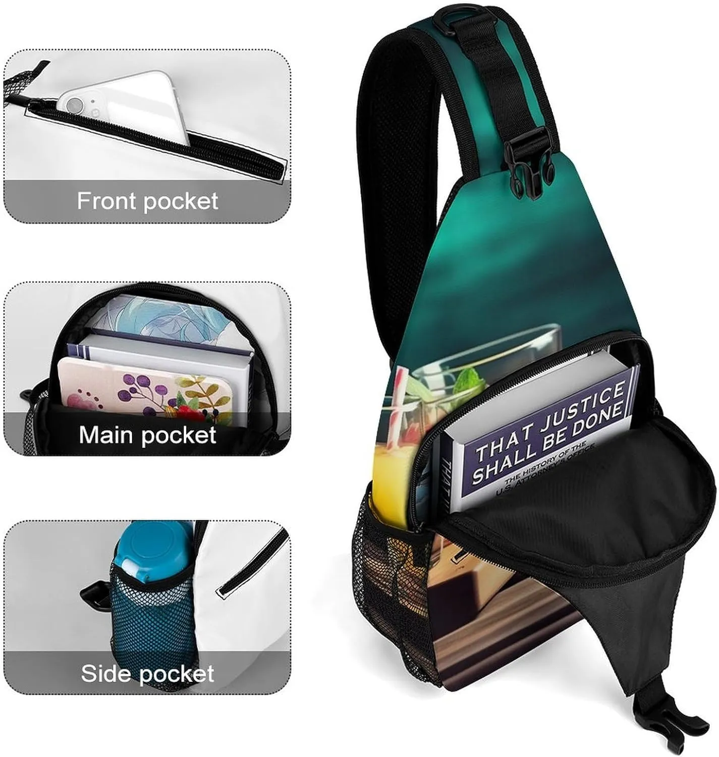 Crossbody Bag Travel Sling Bag for Men Small Sling Backpack Juice On The Wooden Board Chest Bag Shoulder Bag for Outdoor