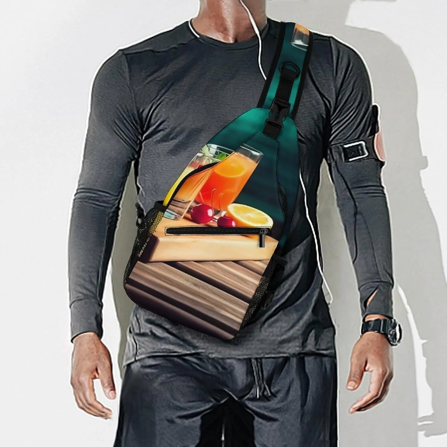 Crossbody Bag Travel Sling Bag for Men Small Sling Backpack Juice On The Wooden Board Chest Bag Shoulder Bag for Outdoor